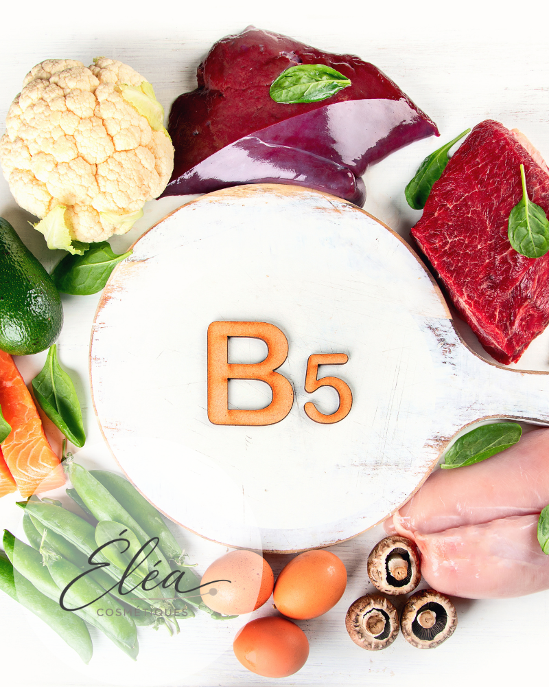 Aliments riches en vitamine B5 — avocat, champignons, œufs, saumon — vitamine B5 skincare
